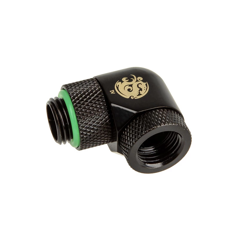 Adaptador 90° BitsPower BP-MB90R2LD G1/4 polegadas rosca macho para G1/4 polegadas rosca fêmea, 2 juntas giratórias duplas