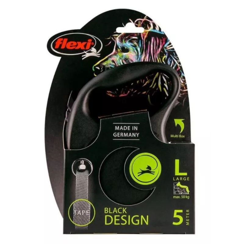 Treia Flexi Black Design L 5 m com mecanismo retrátil para cão