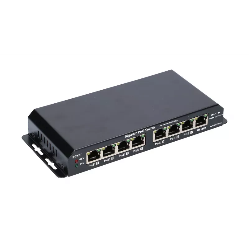 Switch PoE Extralink KRATOS 7x Gigabit PoE, 1x Uplink RJ45, fonte de alimentação 24V 2,5A, 60W