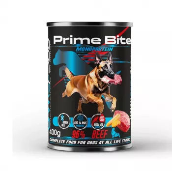 PRIME BITE Monoprotein vaca com cenouras - comida húmida para cães - 400g