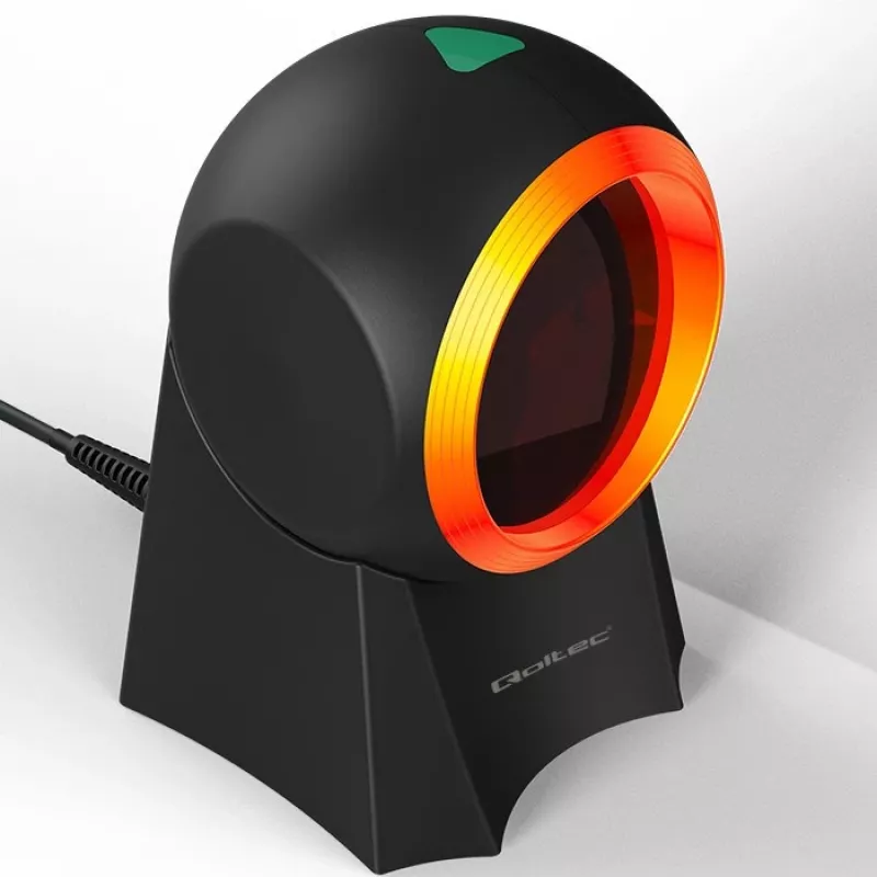Qoltec 50857 leitor de códigos de barras de secretária com fio, 1D/2D, QR, USB, cabo de 1,75 m