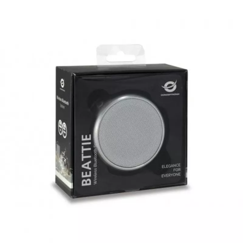 Conceptronic BEATTIE 01S coluna Bluetooth sem fios, 3 W, Bluetooth 3.0+HS, microfone integrado, microSD, Micro-USB, prateada