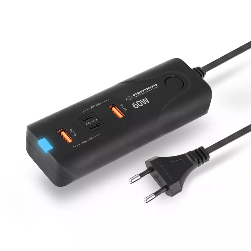 Carregador Esperanza EZC109 para dispositivos móveis universal preto AC carregamento rápido interior