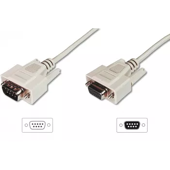 Digitus ASSMANN - Cabo de extensão série - DB-9 (F) para DB-9 (M) - 5 m - moldado, parafusos manuais - bege (AK-610203-050-E)