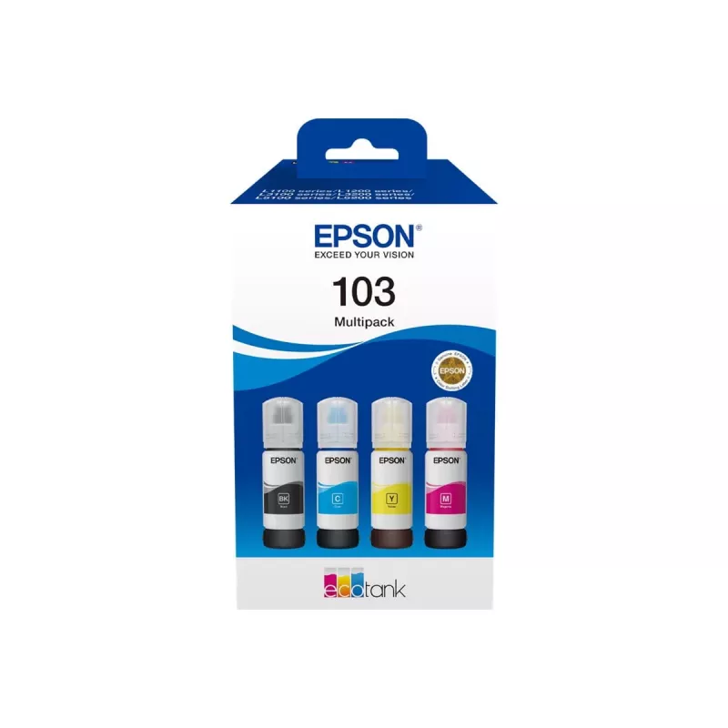 Conjunto de tinteiros Epson EcoTank 103 — conjunto original de 4 cores (preto, ciano, magenta, amarelo), preto 4500 pág., cor 7500 pág.