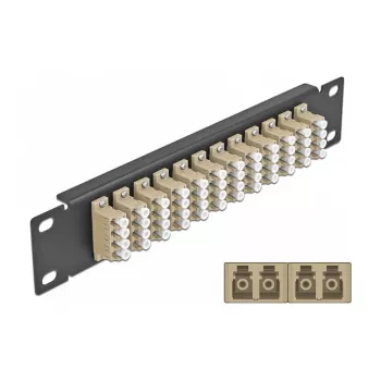 Patch panel de fibra ótica DeLOCK 10 polegadas 12 portas LC quad bege 1U preto