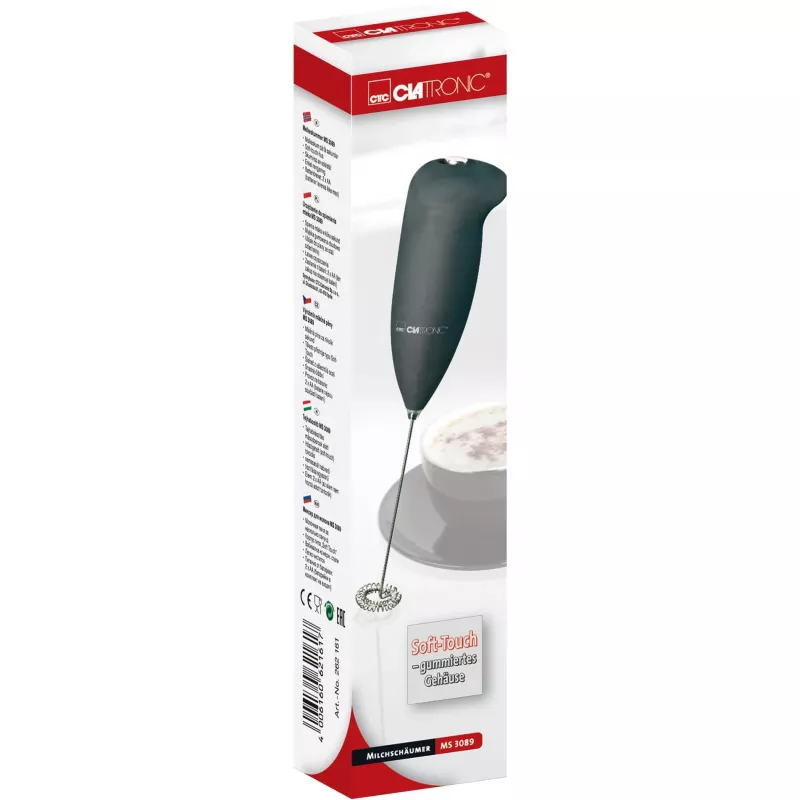 Clatronic MS 3089 Espumador de leite a pilhas, preto/aço inoxidável
