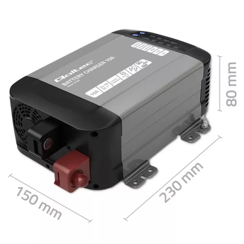 Qoltec 51952 carregador inteligente Monolith para baterias LiFePO4/AGM/GEL/SLA, 10 A, 24 V