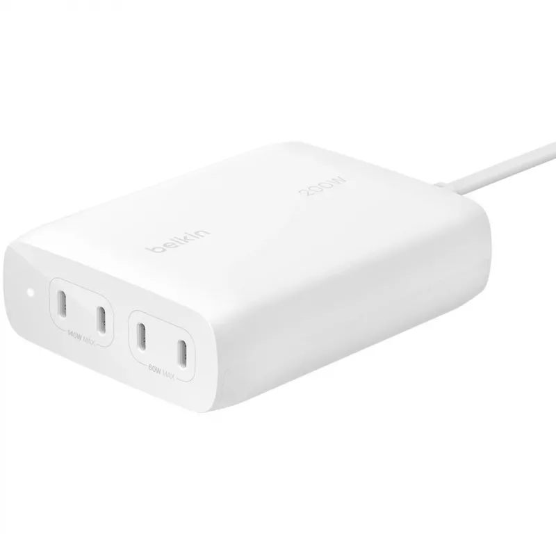 Belkin BoostCharge Pro carregador de parede GaN USB-C de 4 portas e 200 W, branco (WCH015VFWH)