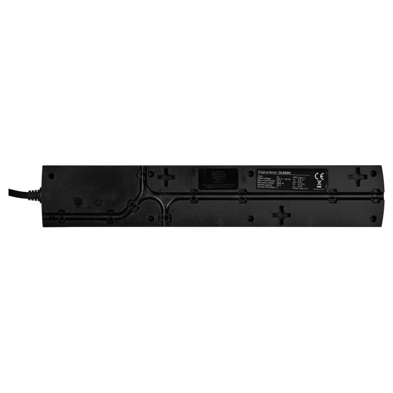 EVER Classic T/LZ09-CLA030/0000 protetor contra sobretensões, 5 tomadas, 3 m, 250 V, proteção para crianças, LED, preto