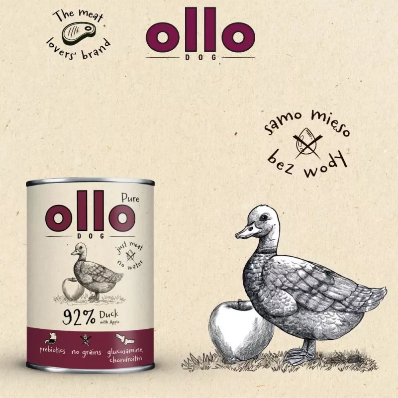 OLLO Pure Duck com maçã - Comida húmida para cães - 400 g