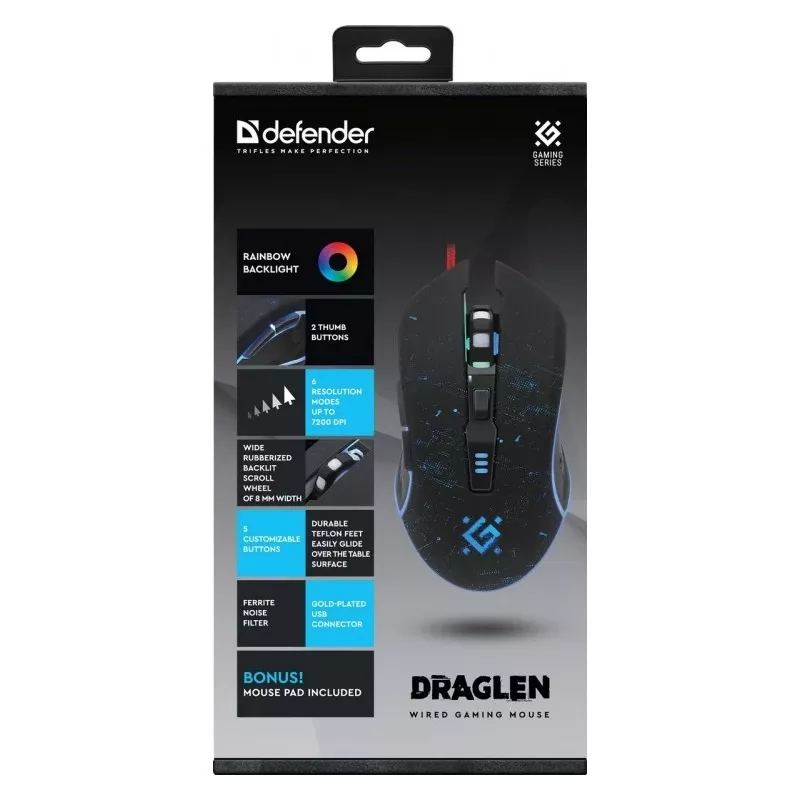 Rato gaming com fio DRAG LEN GM-907