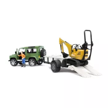 BRUDER Land Rover Defender com atrelado CAT e figura, veículo de brinquedo