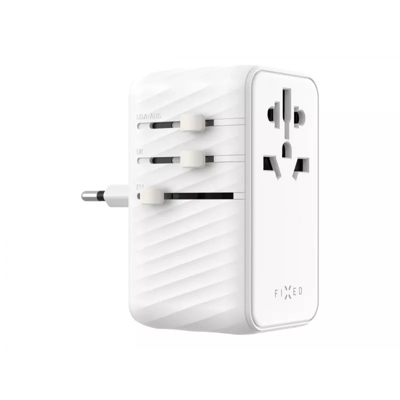 Fixed | Adaptador de viagem Voyager 85W para UE, Reino Unido e EUA/AUS, com 4xUSB-C e 1xUSB saída | Adaptador