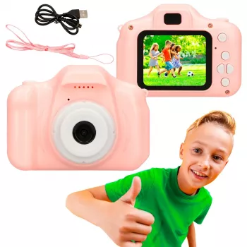 Câmara digital para crianças Extralink H20 rosa 1080P 30fps ecrã de 2,0 polegadas