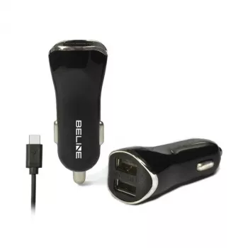 Carregador de automóvel 2xUSB + USB-C 2,1A preto