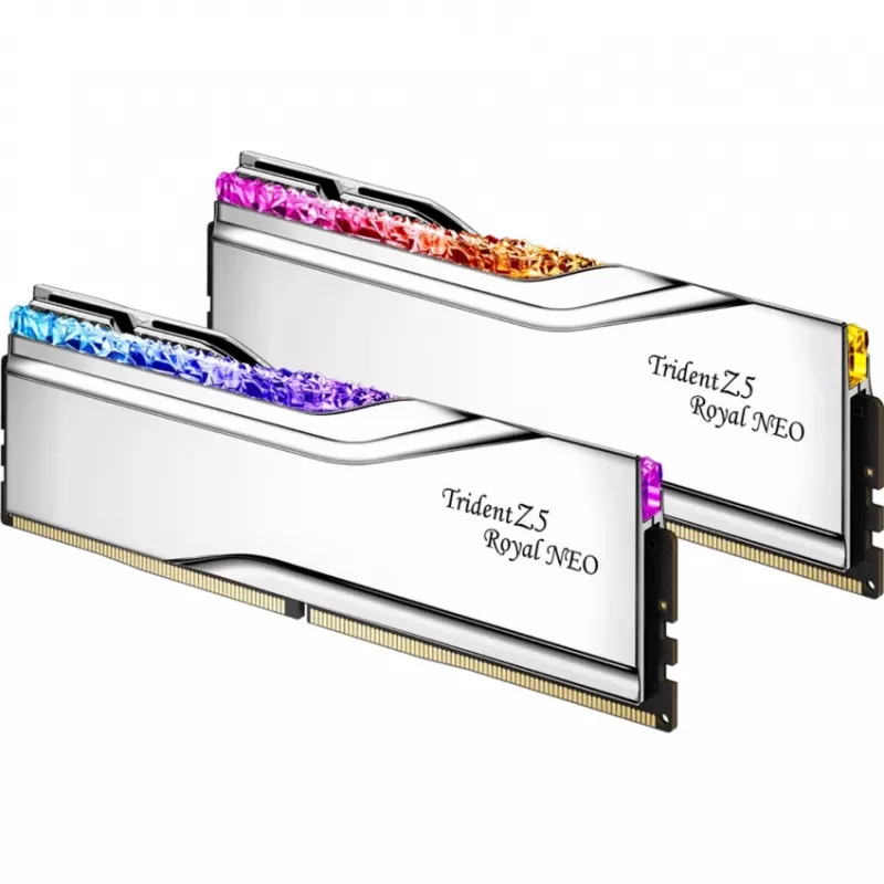 DIMM 64 GB DDR5-6000 (2x 32 GB) Dual-Kit, memória RAM prateada, F5-6000J2636H32GX2-TR5NS, Trident Z5 Royal Neo, AMD EXPO