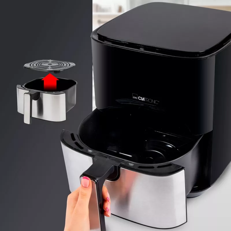 Clatronic FR 3782 H, Fritadeira de ar quente, 5 l, 80 °C, 200 °C, imagem única, Preta, Aço inoxidável