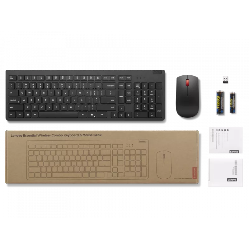 Teclado e rato Lenovo sem fios Preto