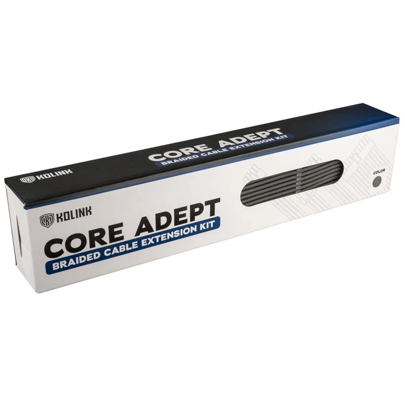 Conjunto de extensão de cabos trançados Kolink Core Adept – extensões de fonte de alimentação e placa-mãe em 6 peças, revestimento PET, condutores de cobre, comprimentos 300–350 mm
