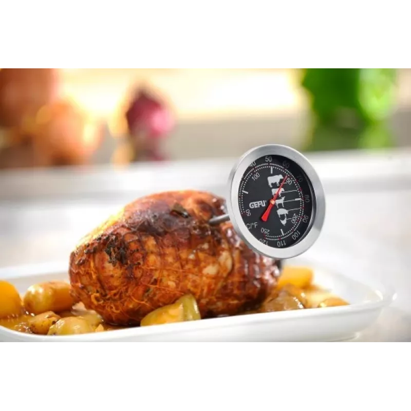 Termómetro alimentar analógico GEFU MESSIMO 10–120 °C, aço inoxidável, preto