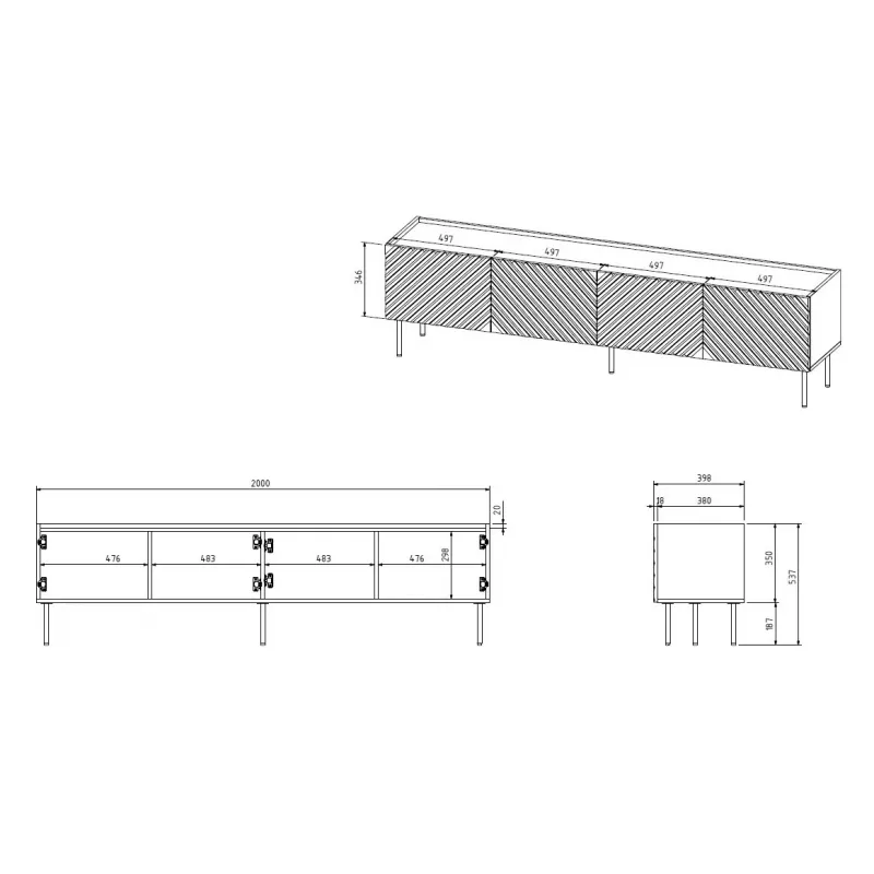 Móvel de TV 4D ONDA 200x40x35-54 preto (de pé ou montado na parede)