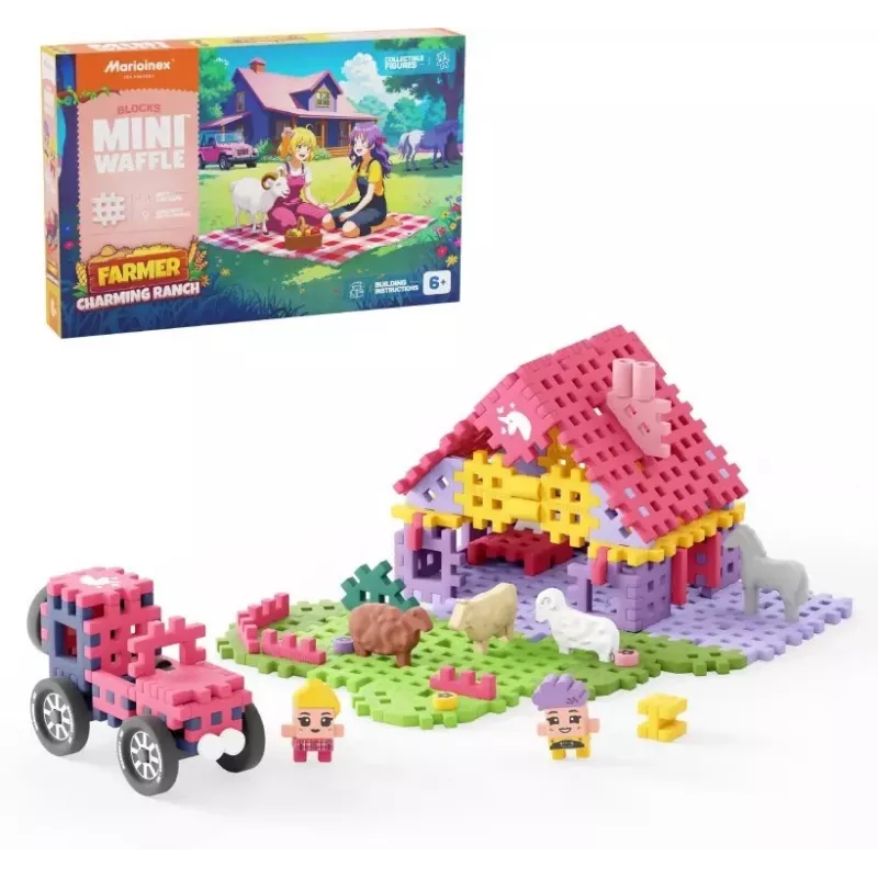 Marioinex Mini Waffle conjunto de construção de 112 peças – Farmer Urocze Ranczo, multicolorido, idade 6+