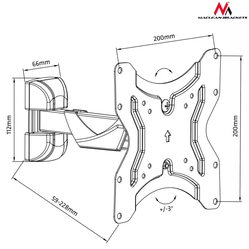Maclean MC-741 suporte de parede para TV de 13–42 polegadas (33–106,7 cm), VESA 75×75–200×200, máx. 25 kg, distância à parede 5,9–22,8 cm, preto