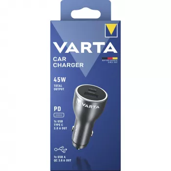 Carregador de automóvel Varta 57933101111, 45W total, 1× USB-A, 1× USB-C