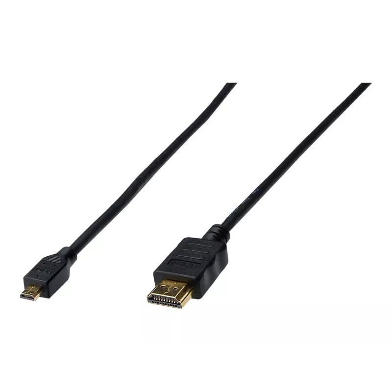 Digitus ASSMANN - Cabo HDMI com Ethernet - 19 pinos micro HDMI Type D macho para HDMI macho - 1 m - Isolamento triplo - preto (AK-330115-010-S)