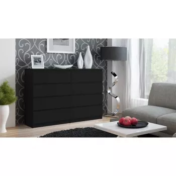Cómoda top e shop M8 140 CZERŃ — 8 gavetas, aglomerado, 1380×400×970 mm, preta