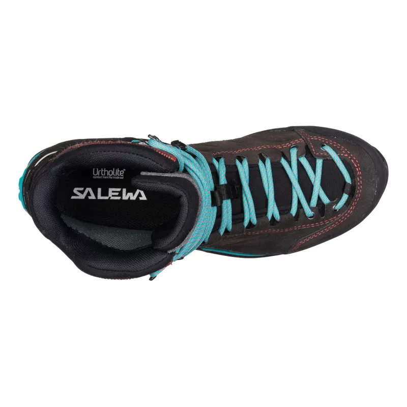 Salewa MTN Trainer Mid GTX mulher adulto preto azul couro camurça Vibram WTC