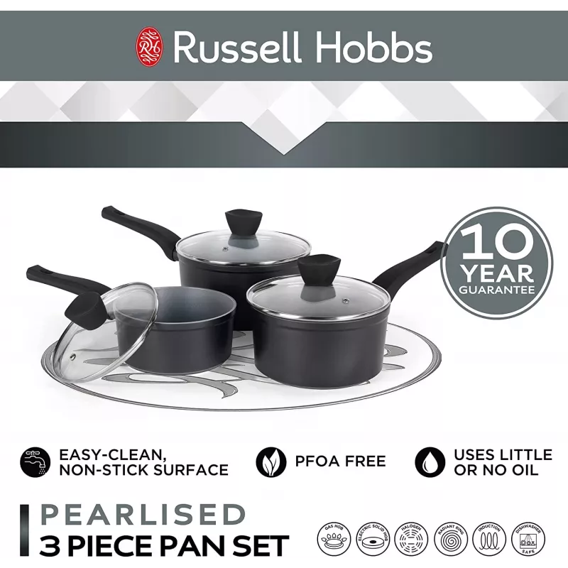 Conjunto de panelas Russell Hobbs RH01706EU, 3 peças, acabamento perolado