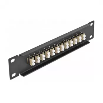 Patch panel de fibra ótica DeLOCK 10 polegadas 12 portas LC duplex bege 1U preto