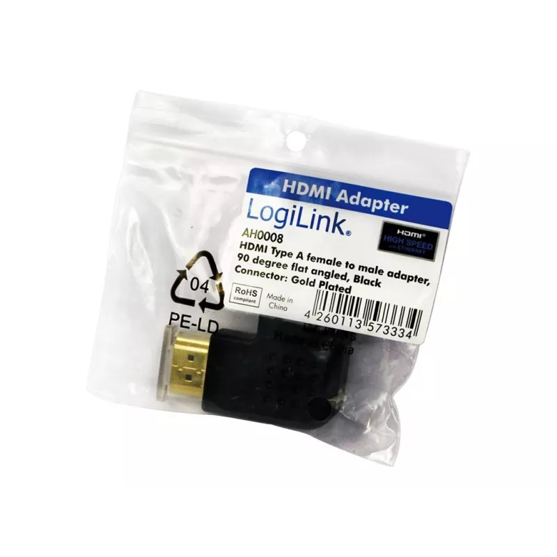 Adaptador de ligação HDMI LOGILINK AH0008 — HDMI para HDMI, preto, contactos dourados