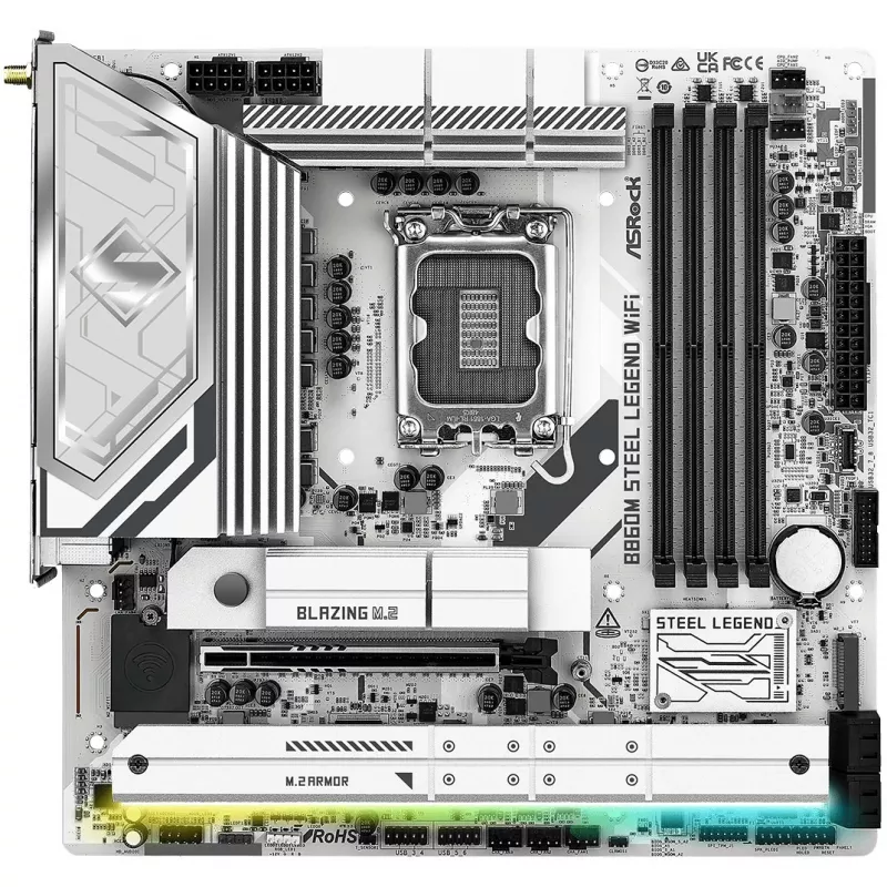 Placa-mãe ASRock B860M Steel Legend WiFi — Intel B860, LGA 1851, micro‑ATX, DDR5, 4 DIMM, Wi‑Fi 6E, 2.5GbE