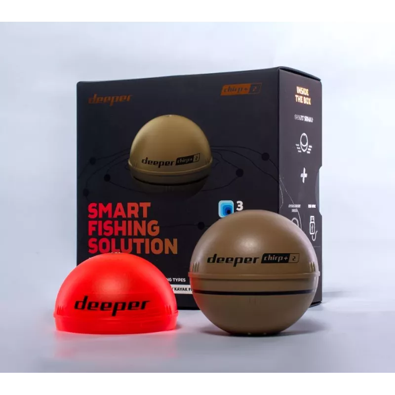 Detetor de peixes portátil Deeper CHIRP+ 2 (100 m, 675 kHz, cone de 47°, Wi‑Fi, GPS, cor de areia)