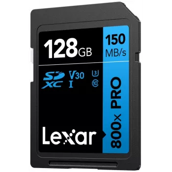Cartão de memória SDXC Lexar 128GB UHS-I 800xPRO Class 10 U3 V30 — 150 MB/s leitura, 45 MB/s escrita, preto