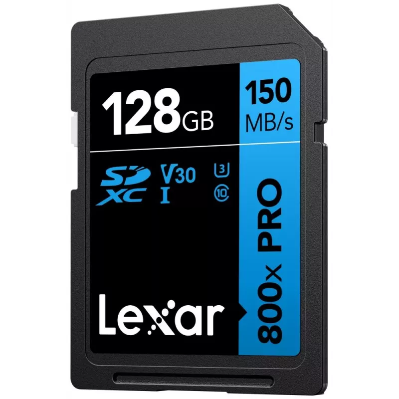Cartão de memória SDXC Lexar 128GB UHS-I 800xPRO Class 10 U3 V30 — 150 MB/s leitura, 45 MB/s escrita, preto