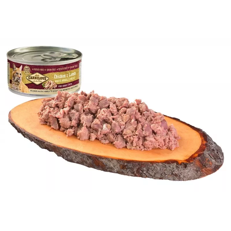 Comida húmida para gatos CARNILOVE Moist Frango & Cordeiro em lata 100 g, sem cereais, adulto, sem açúcar
