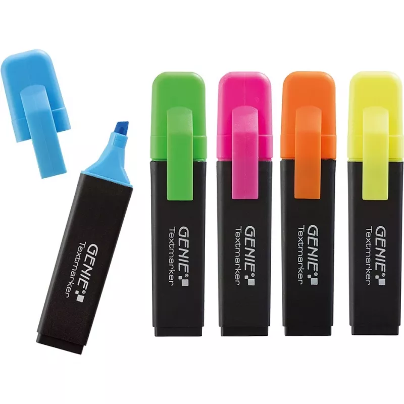 Genie 40022 Conjunto de marcadores de ponta chanfrada, 5 unidades, azul/verde/laranja/rosa/amarelo
