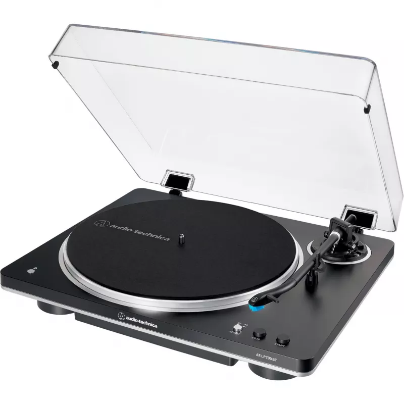 AT-LP70XBTBS, Gira-discos Preto/Prata, pré-amplificador phono integrado, Bluetooth, totalmente automático, acionamento por correia