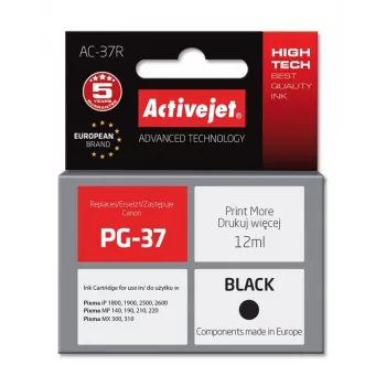 Tinteiro ActiveJet AC-37R substituto compatível com Canon PG-37, preto, 12 ml, alta autonomia, à base de pigmento