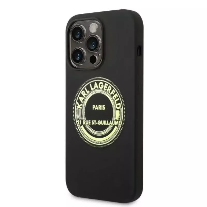 Capa Soft Cover Silicone RSG preta Karl Lagerfeld para Apple iPhone 14 Pro KLHCP14LSRSGRCK