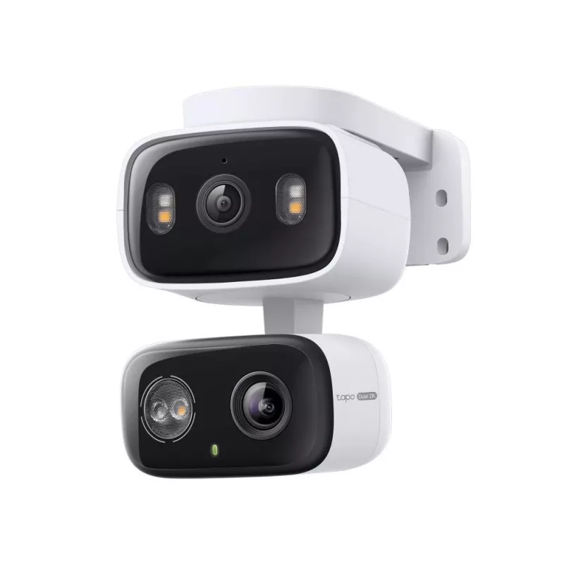 TP-Link Tapo C246D câmara de segurança de interior / exterior com lente dupla e rotação horizontal/vertical, 2K 3MP (2304×1296), grande angular de 125° + teleobjetiva de 6 mm, IP65, Wi-Fi, microSD até 512 GB
