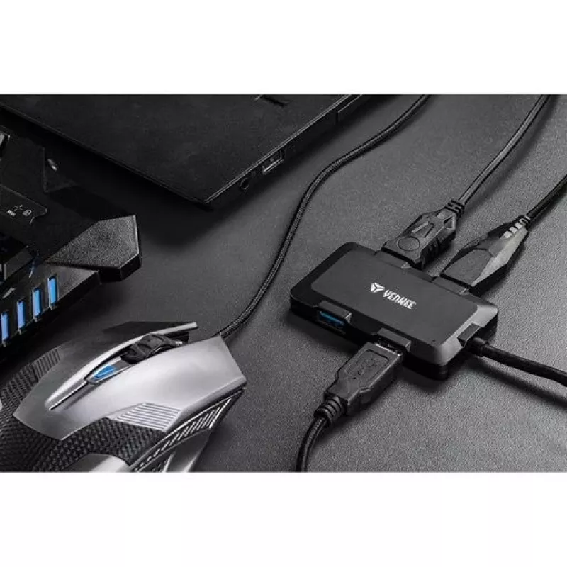 Yenkee YHB 4341BK hub USB 3.0 de 4 portas com entrada de alimentação Micro USB