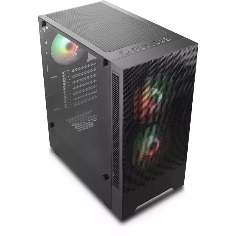 Conjunto de caixa de PC Silentware Flow 100 ARGB MESH — 2 ventoinhas frontais de 140 mm, 1 traseira de 120 mm