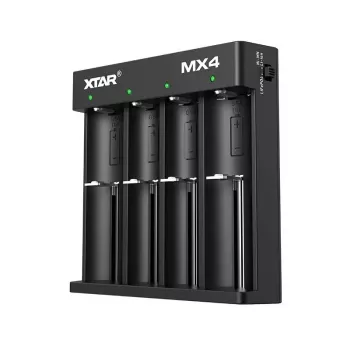 Carregador XTAR MX4 4 slots universal Li-Ion NiMH USB-C, preto, suporta 4 pilhas