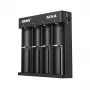 Carregador XTAR MX4 4 slots universal Li-Ion NiMH USB-C, preto, suporta 4 pilhas