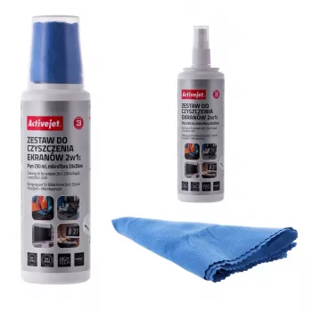 Panos de limpeza e líquido para equipamentos ActiveJet AOC-269, pano de microfibra 200x200 mm, spray 250 ml, 2 unid.